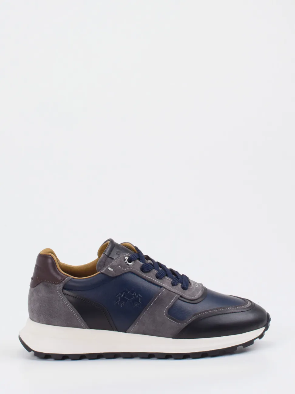 La Martina – Sneaker aus Kalbleder in Grau und Blau