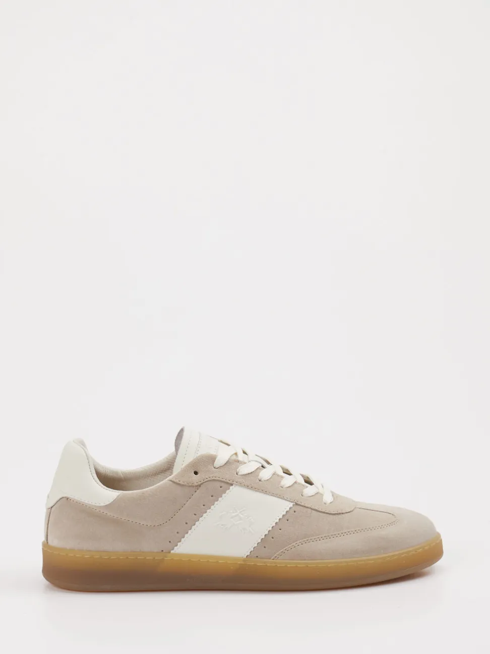 La Martina – Sneaker aus Veloursleder in Beigegrau