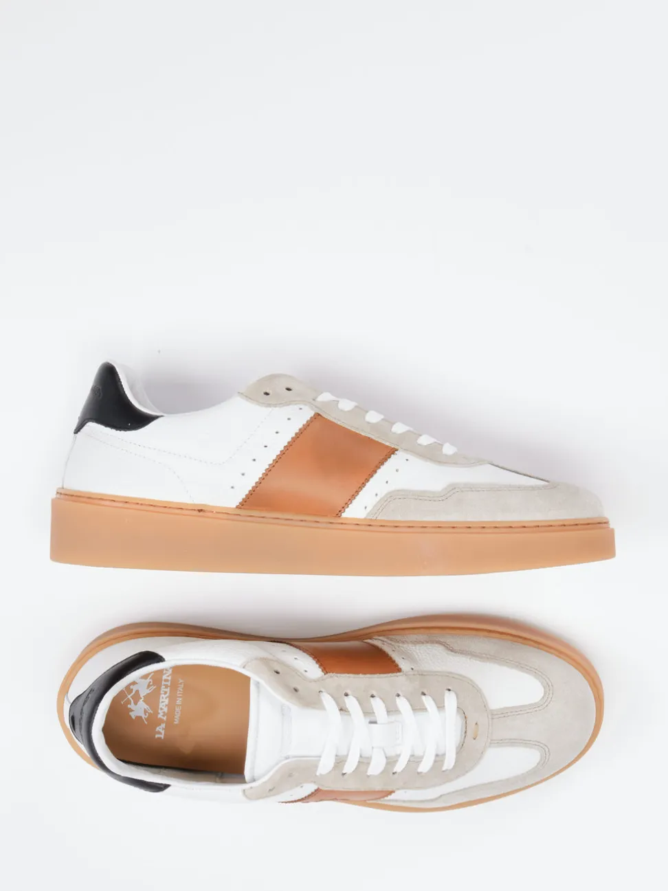 La Martina – Sneaker aus Velours- und Glattleder Weiß