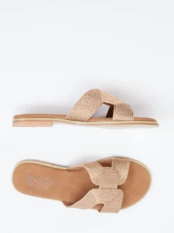 Lisa&Jo – Pantolette aus geflochtenem Textil braun