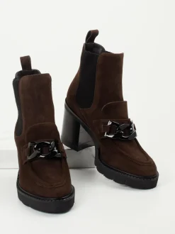 Mannori – Blockabsatz-Stiefeletten aus Veloursleder Dunkelbraun
