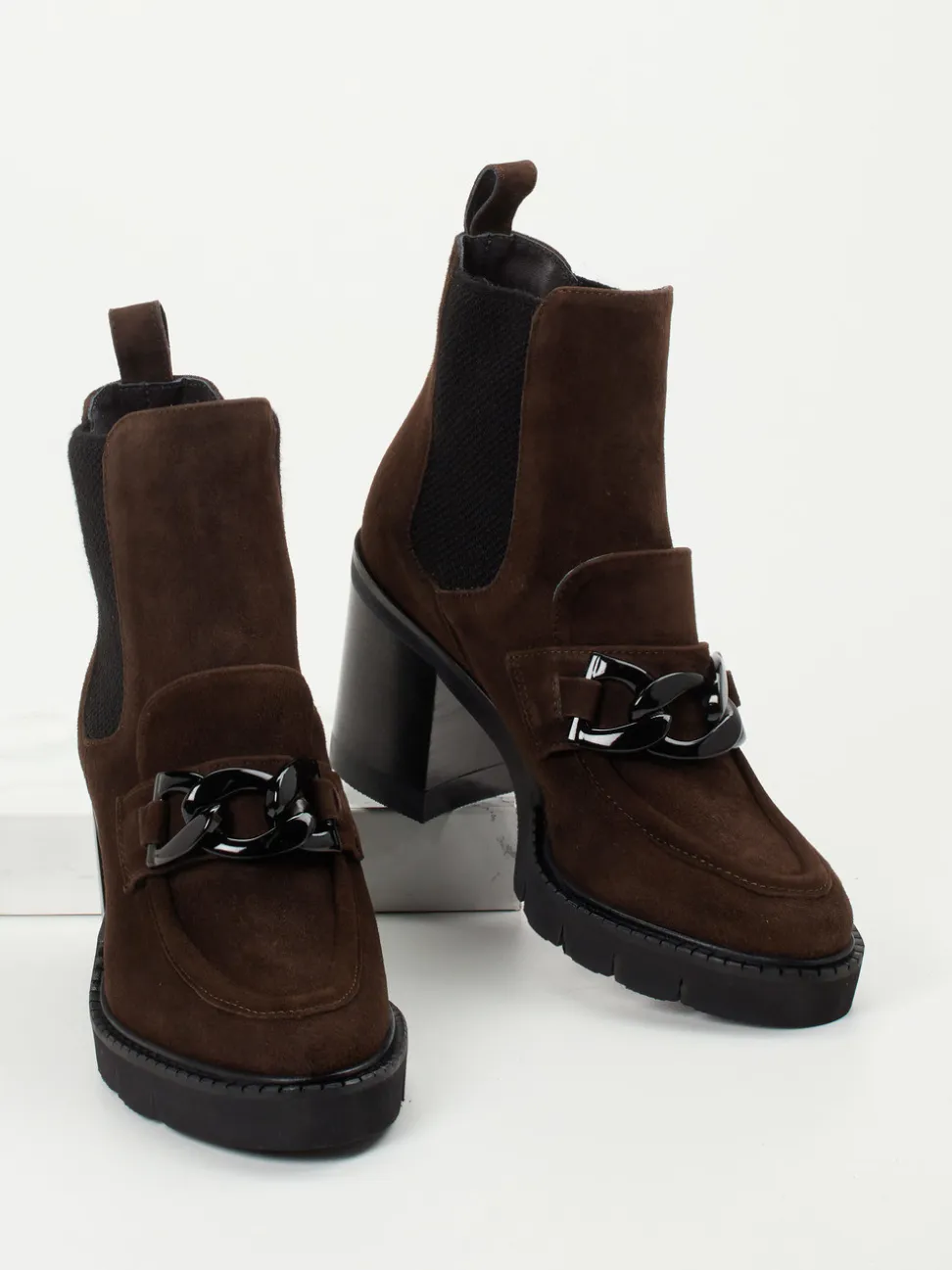 Mannori – Blockabsatz-Stiefeletten aus Veloursleder Dunkelbraun
