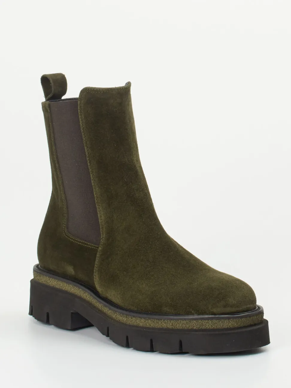 Mannori – Chelsea Boots aus Veloursleder Olivgrün