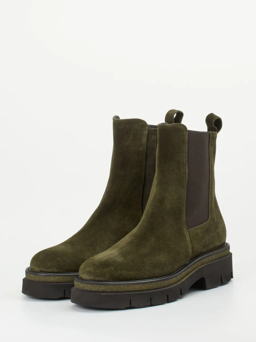 Mannori – Chelsea Boots aus Veloursleder Olivgrün