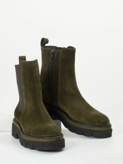 Mannori – Chelsea Boots aus Veloursleder Olivgrün
