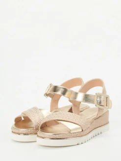 Mannori – Keilsandalette aus Metallicleder Rosé-Beige