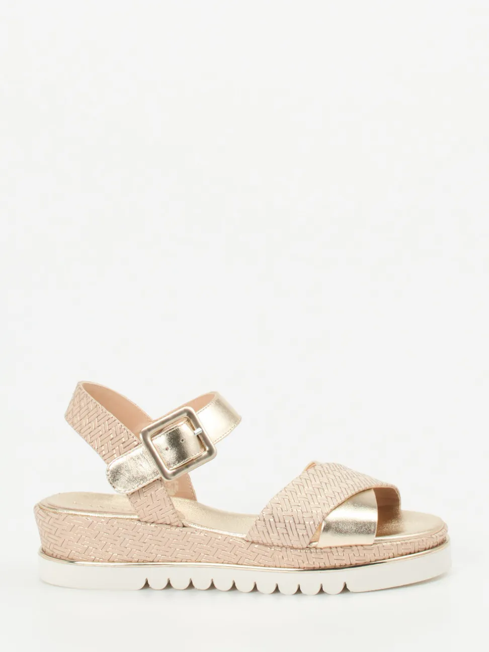 Mannori – Keilsandalette aus Metallicleder Rosé-Beige