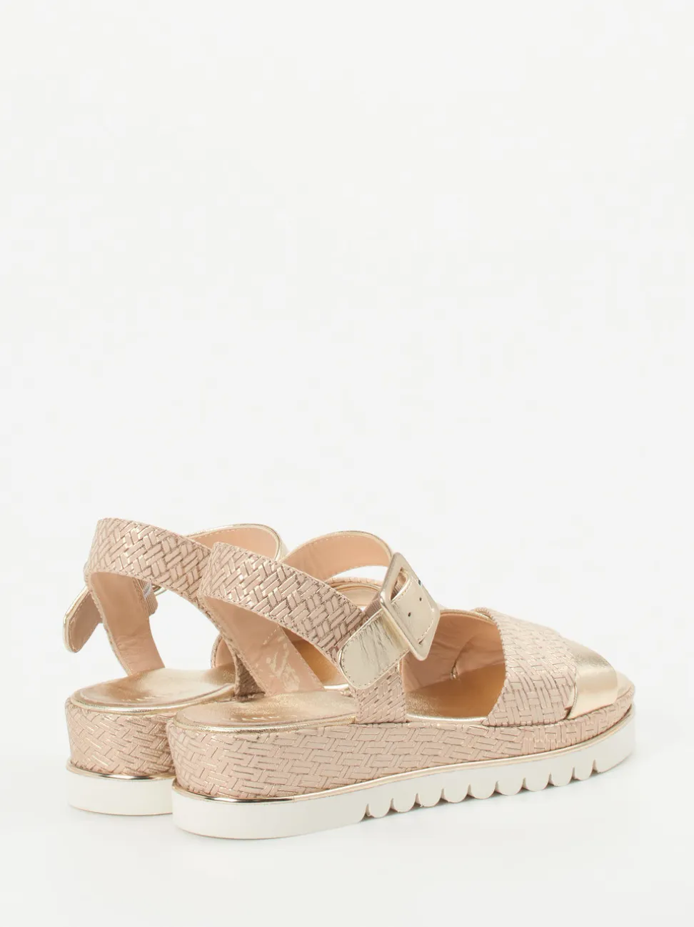 Mannori – Keilsandalette aus Metallicleder Rosé-Beige