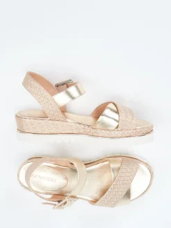 Mannori – Keilsandalette aus Metallicleder Rosé-Beige
