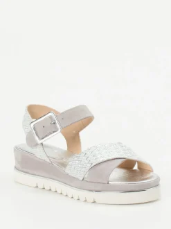 Mannori – Keilsandalette aus Veloursleder silberfarben