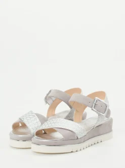 Mannori – Keilsandalette aus Veloursleder silberfarben