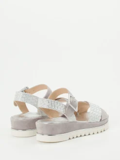 Mannori – Keilsandalette aus Veloursleder silberfarben