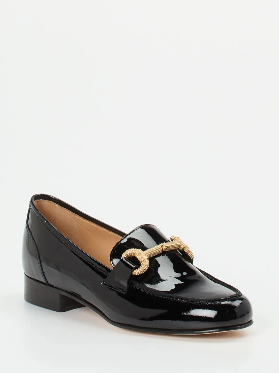 Mannori – Loafer aus Lackleder schwarz goldfarbene Spange