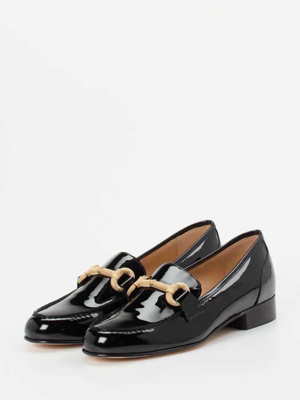 Mannori – Loafer aus Lackleder schwarz goldfarbene Spange