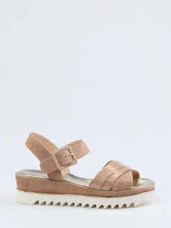 Mannori – Plateausandale aus Veloursleder Rosébeige