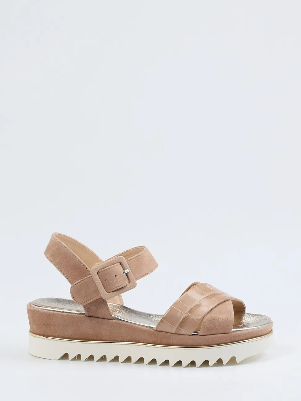 Mannori – Plateausandale aus Veloursleder Rosébeige