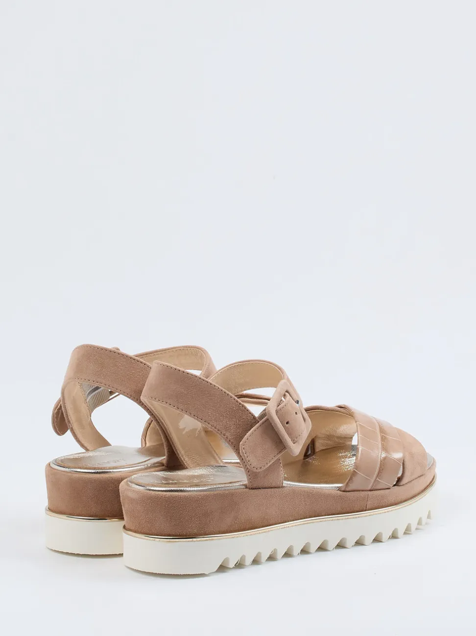 Mannori – Plateausandale aus Veloursleder Rosébeige