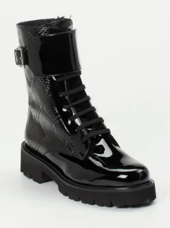 Mannori – Schnürboots aus Lackleder Schwarz