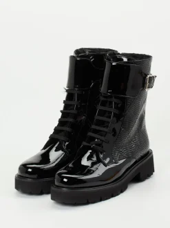 Mannori – Schnürboots aus Lackleder Schwarz