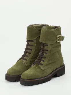 Mannori – Schnürstiefelette aus Veloursleder olivgrün