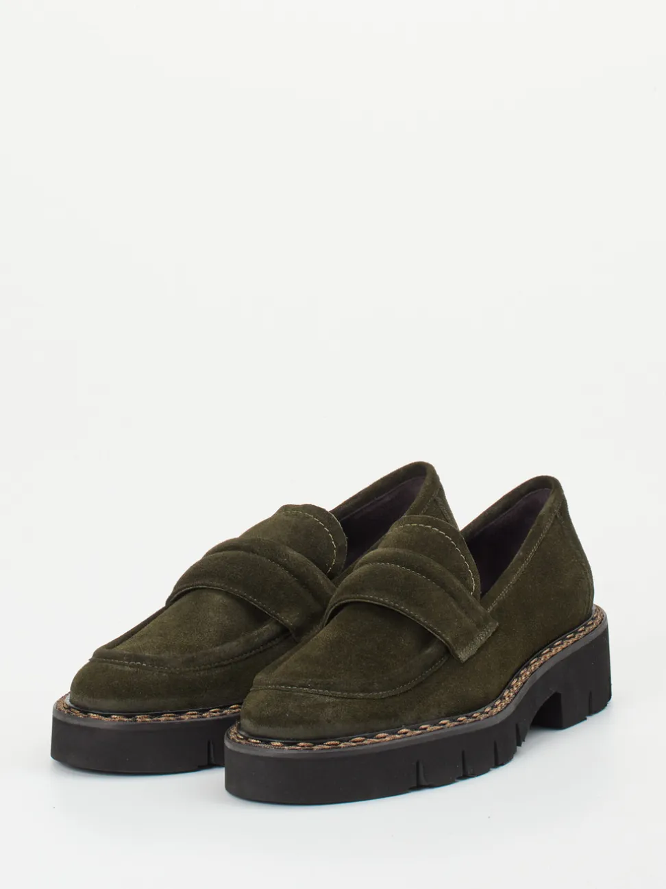 Mannori – Slipper aus Veloursleder Olivgrün