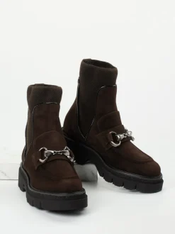 Mannori – Stiefelette aus Veloursleder Dunkelbraun