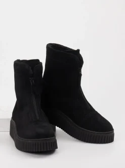 Marc O'Polo – Plateau-Stiefeletten aus Veloursleder schwarz