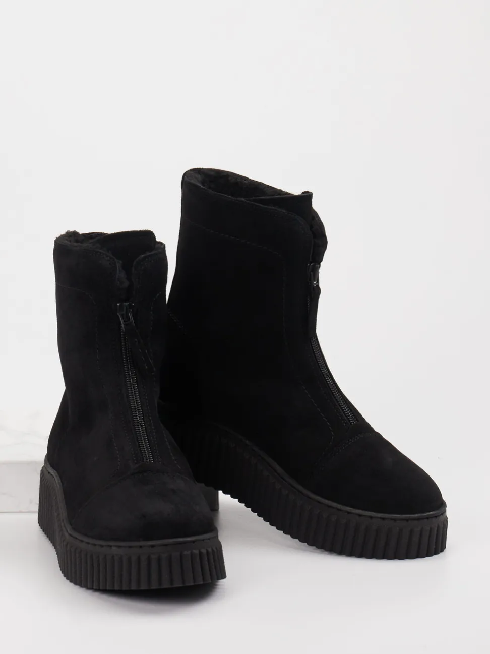 Marc O'Polo – Plateau-Stiefeletten aus Veloursleder schwarz