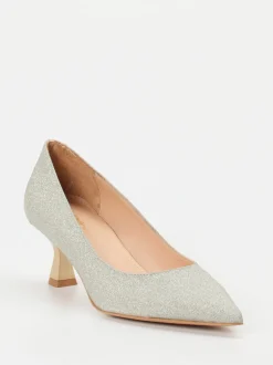 Maripé – Kitten-Heel-Pumps aus Glitzertextil silber