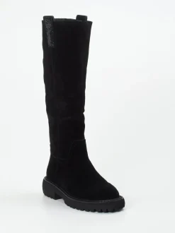 Maripé – Langschaftstiefel aus Veloursleder Schwarz