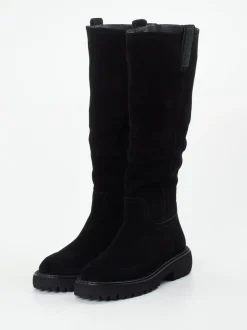 Maripé – Langschaftstiefel aus Veloursleder Schwarz
