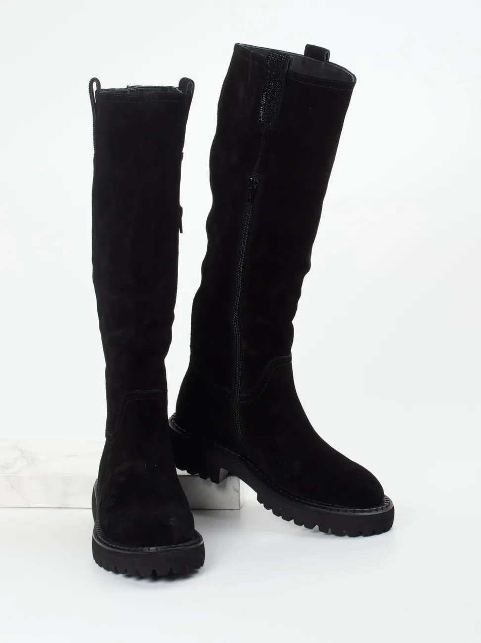 Maripé – Langschaftstiefel aus Veloursleder Schwarz