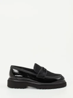 Maripé – Loafer aus Lackleder mit Ponyfell-Optik