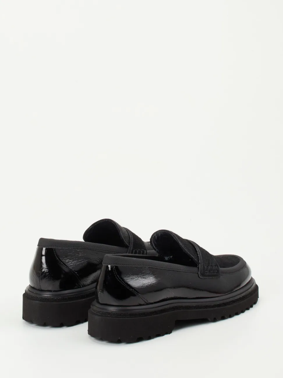 Maripé – Loafer aus Lackleder mit Ponyfell-Optik