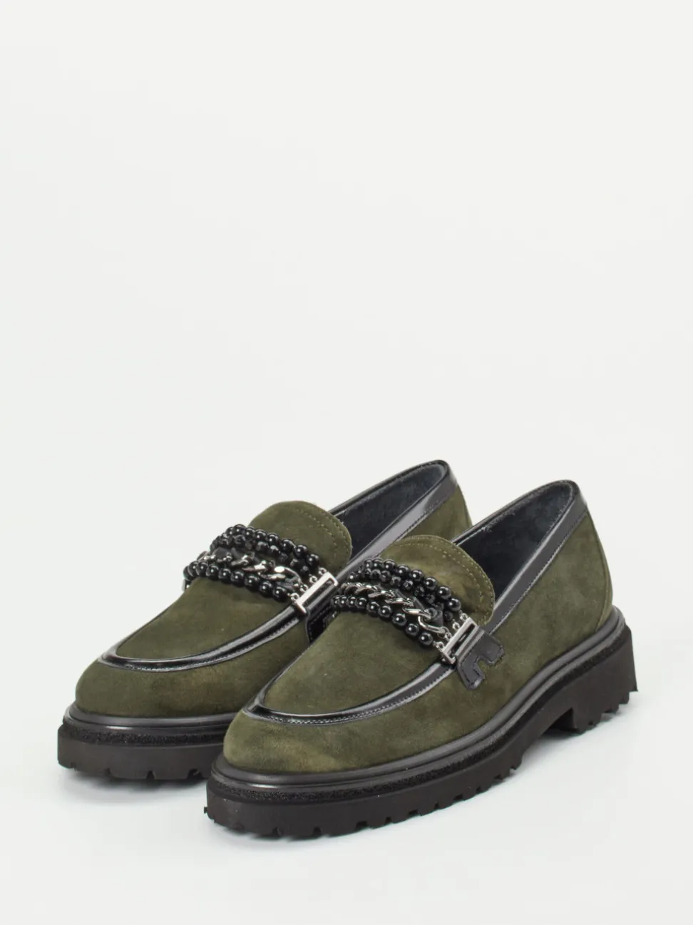 Maripé – Loafer aus Veloursleder in Olivgrün