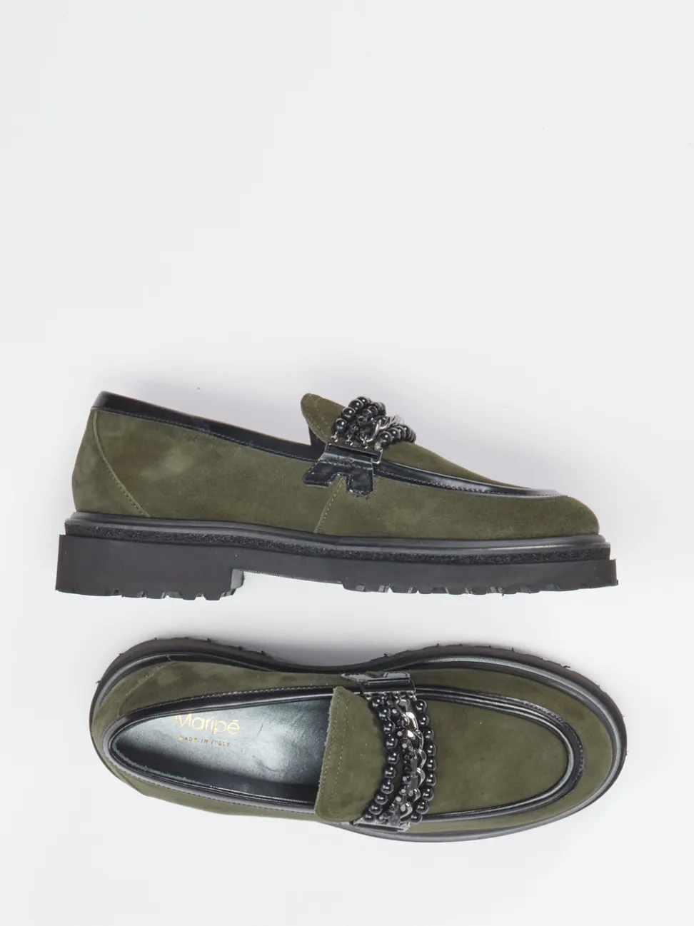 Maripé – Loafer aus Veloursleder in Olivgrün
