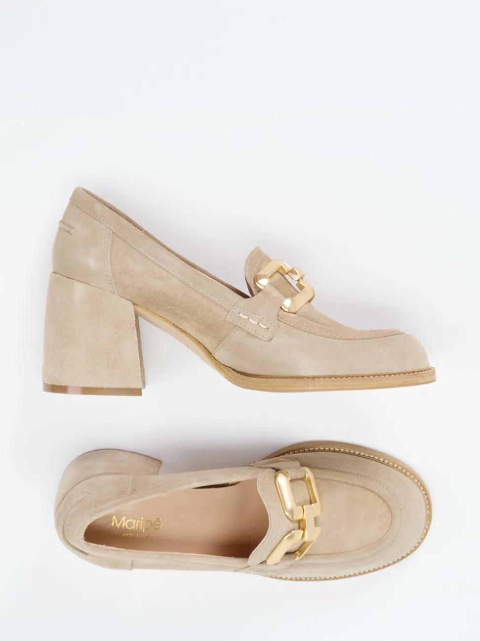 Maripé – Pumps aus Veloursleder in Beigebraun
