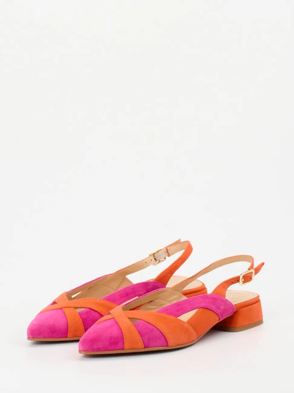 Maripé – Slingback-Ballerinas aus Veloursleder pink-orange