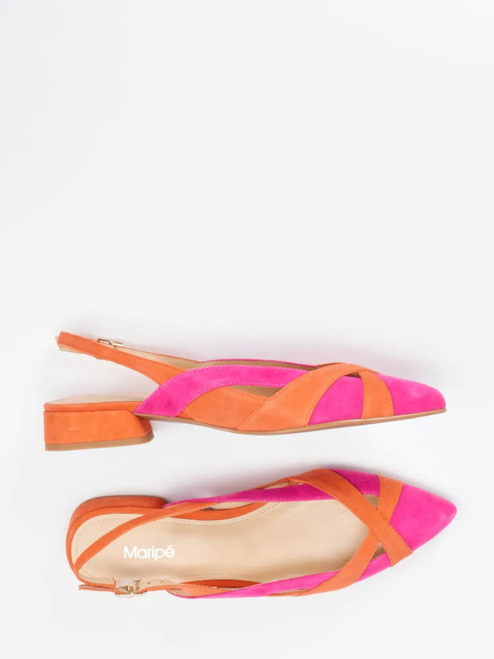 Maripé – Slingback-Ballerinas aus Veloursleder pink-orange