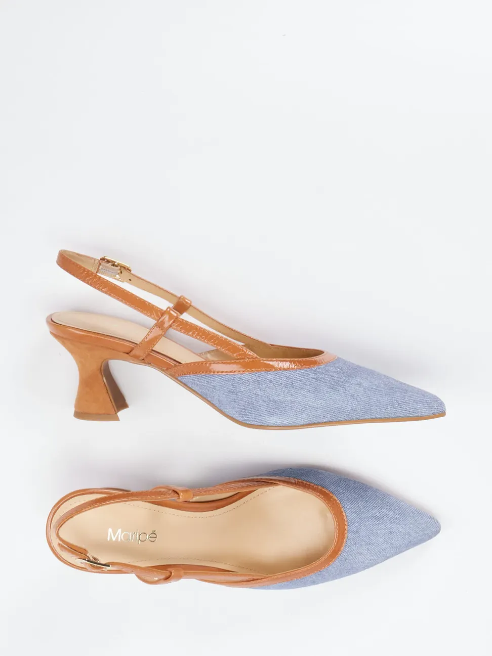 Maripé – Slingback-Pumps aus Veloursleder Denim
