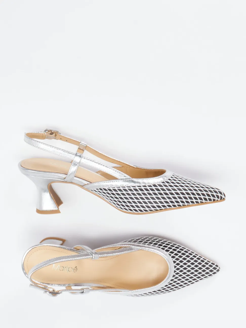 Maripé – Slingback-Pumps aus Textil in Silber