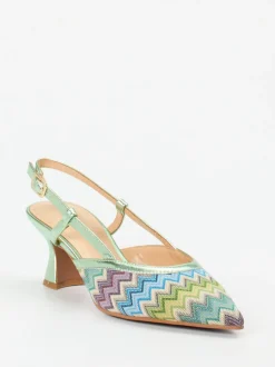 Maripé – Slingback-Pumps aus Textil in Metallic-Optik