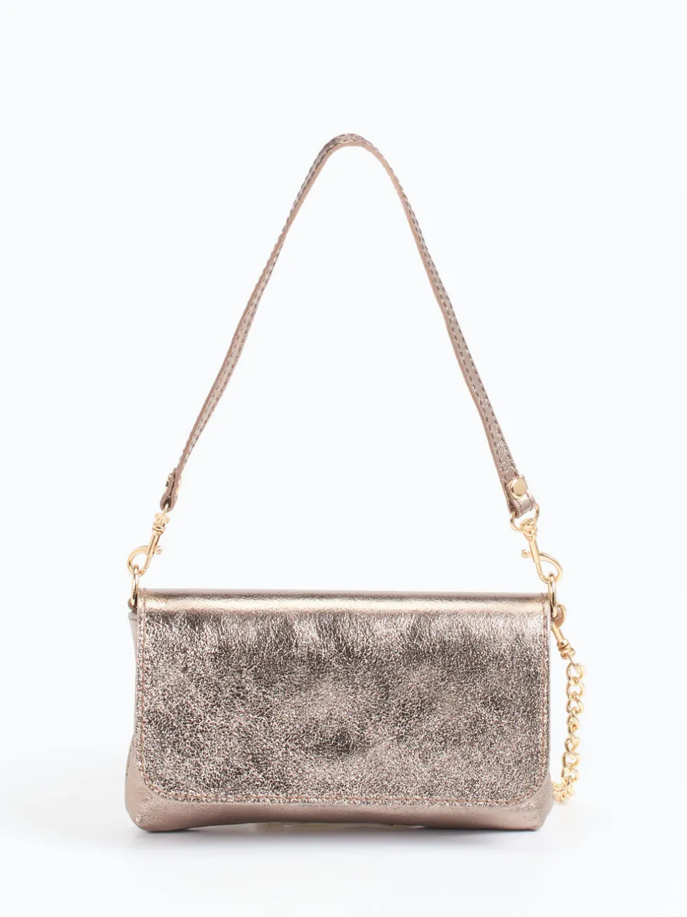 Marlon Firenze – Schultertasche aus Metallicleder Roségold