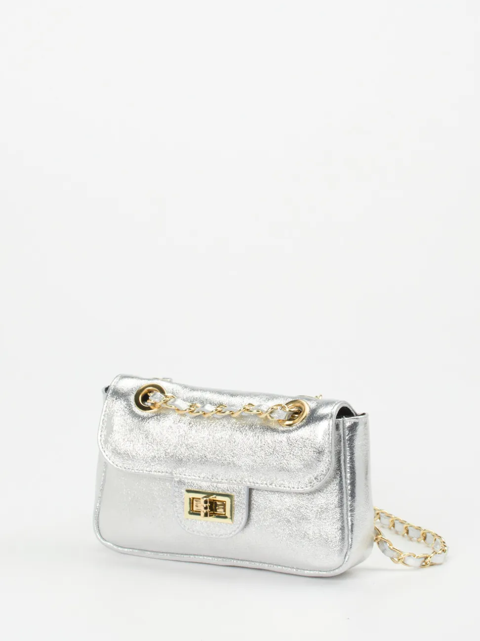 Marlon Firenze – Schultertasche aus Metallicleder Silber