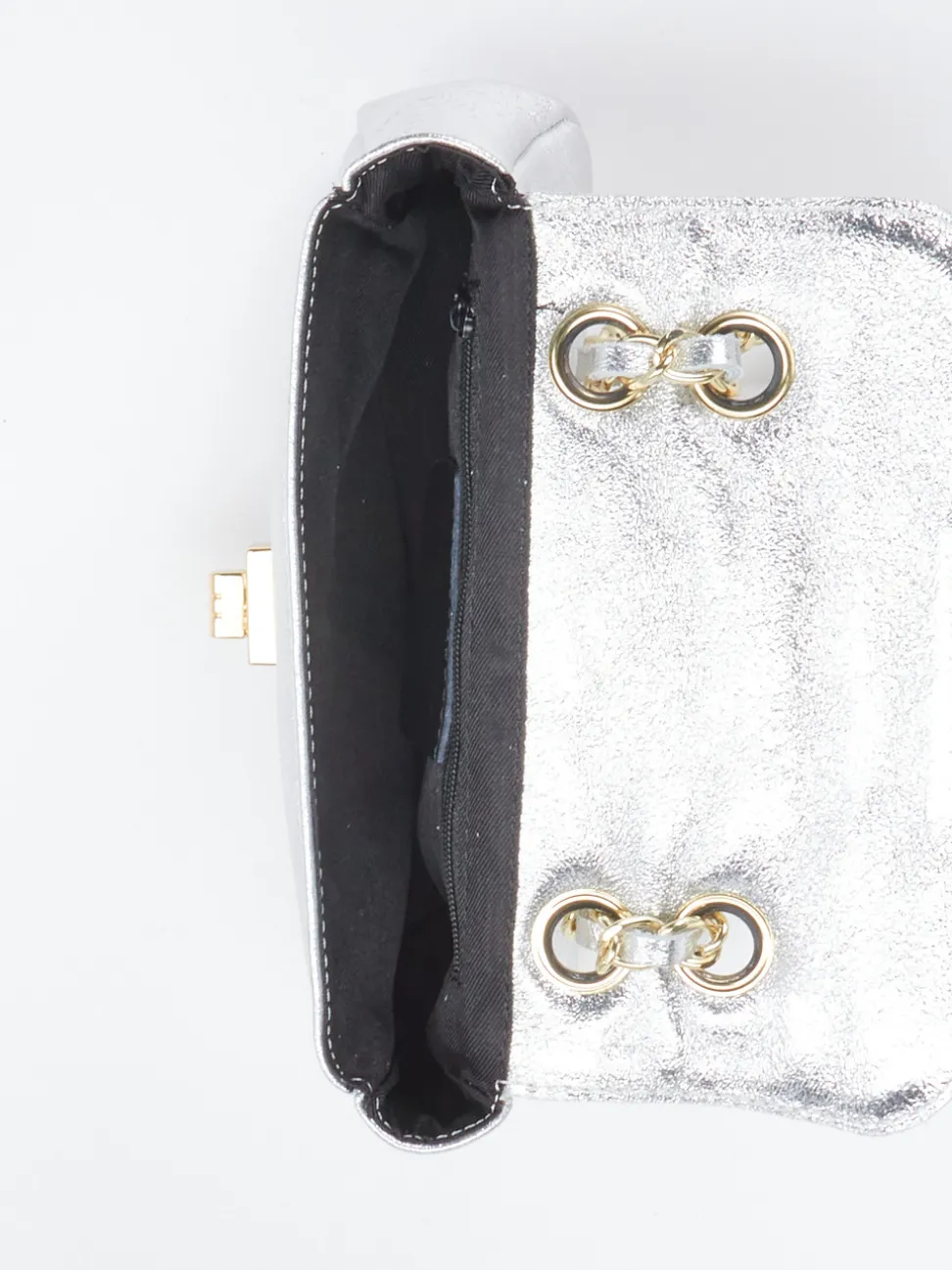 Marlon Firenze – Schultertasche aus Metallicleder Silber