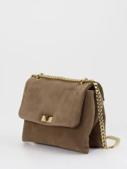 Marlon Firenze – Schultertasche aus Veloursleder Taupe