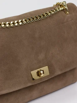 Marlon Firenze – Schultertasche aus Veloursleder Taupe