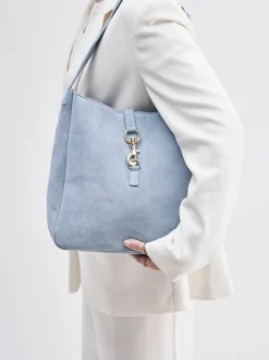 Marlon Firenze – Schultertasche aus Veloursleder hellblau