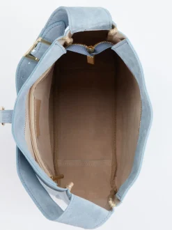 Marlon Firenze – Schultertasche aus Veloursleder hellblau