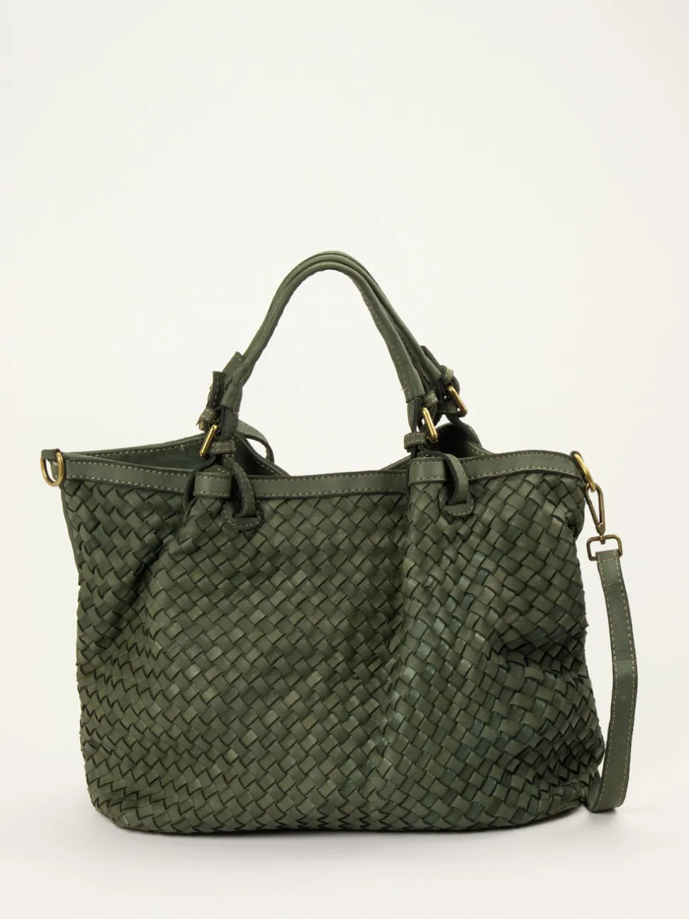 Marlon Firenze – Shopper Bag aus Flechtleder Olivgrün